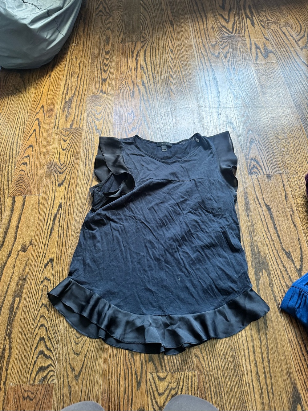 J. Crew Black Ruffle Sleeve & Hem Blouse